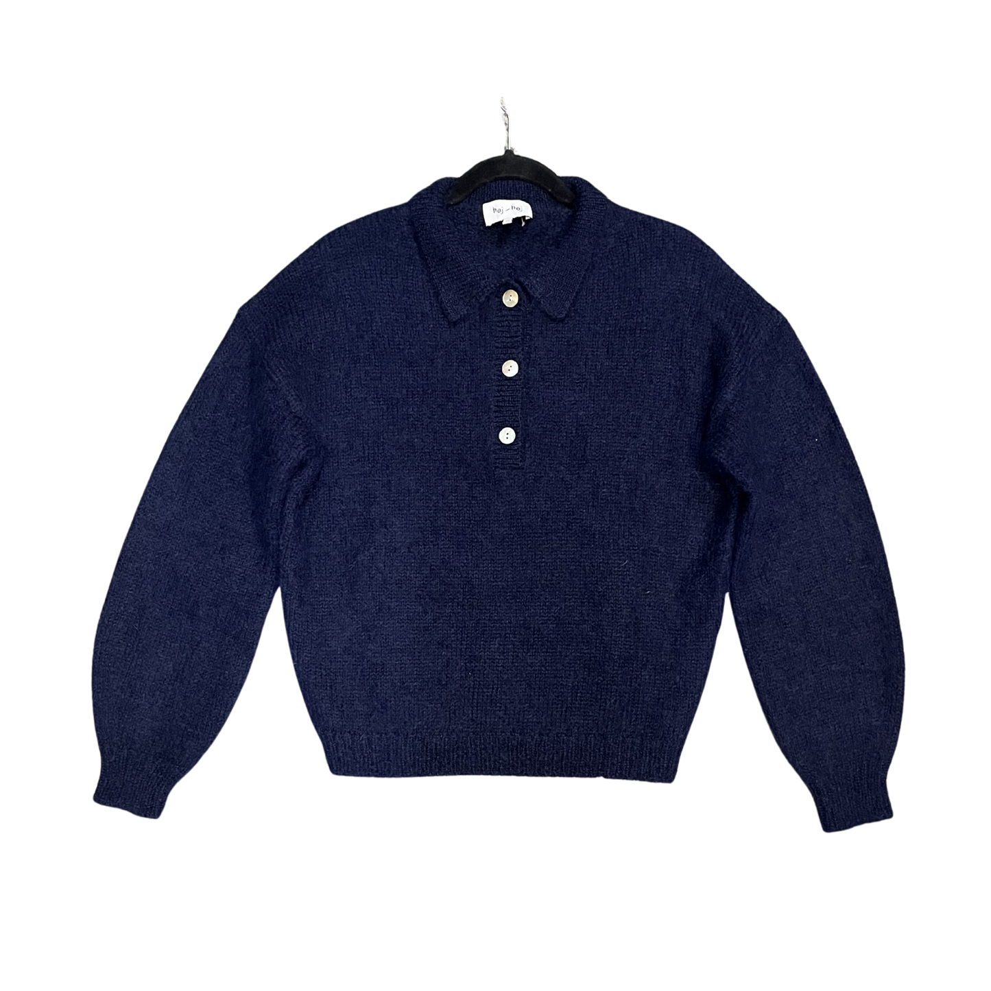HEJ HEJ navy Mohair woolen quater button sweater P0526