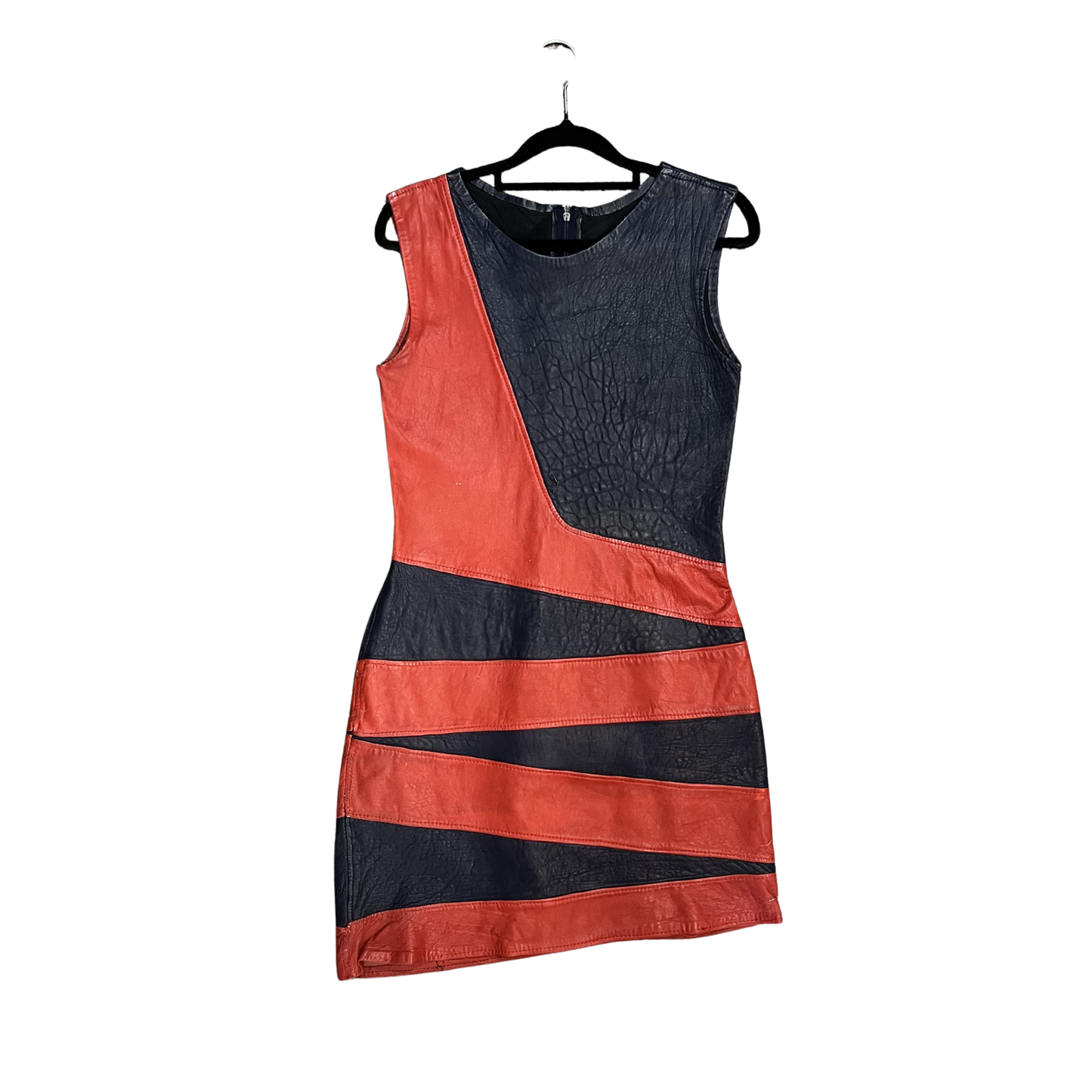 Vintage (rare) Red blue worn Stripe leather mini dress B0526
