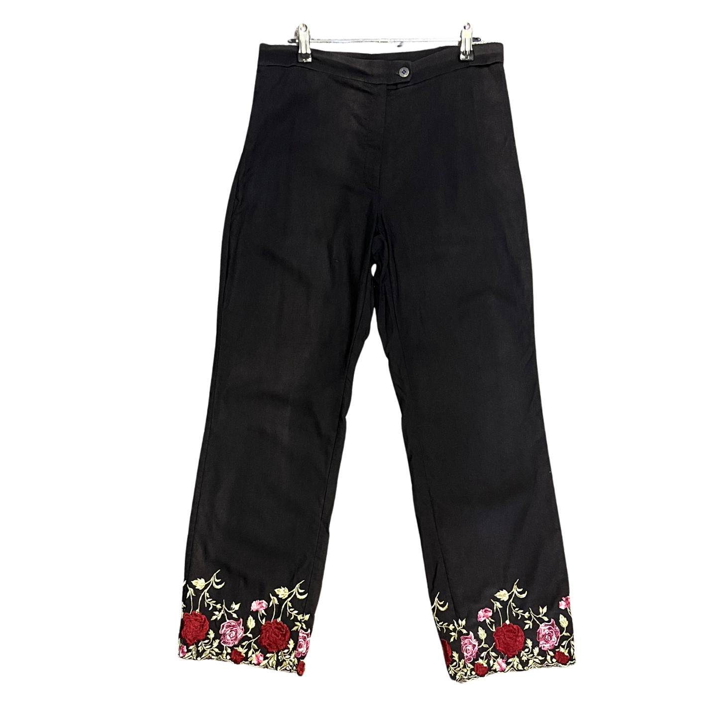 CREME black Green red embroidered floral Bottom Trousers Y0626