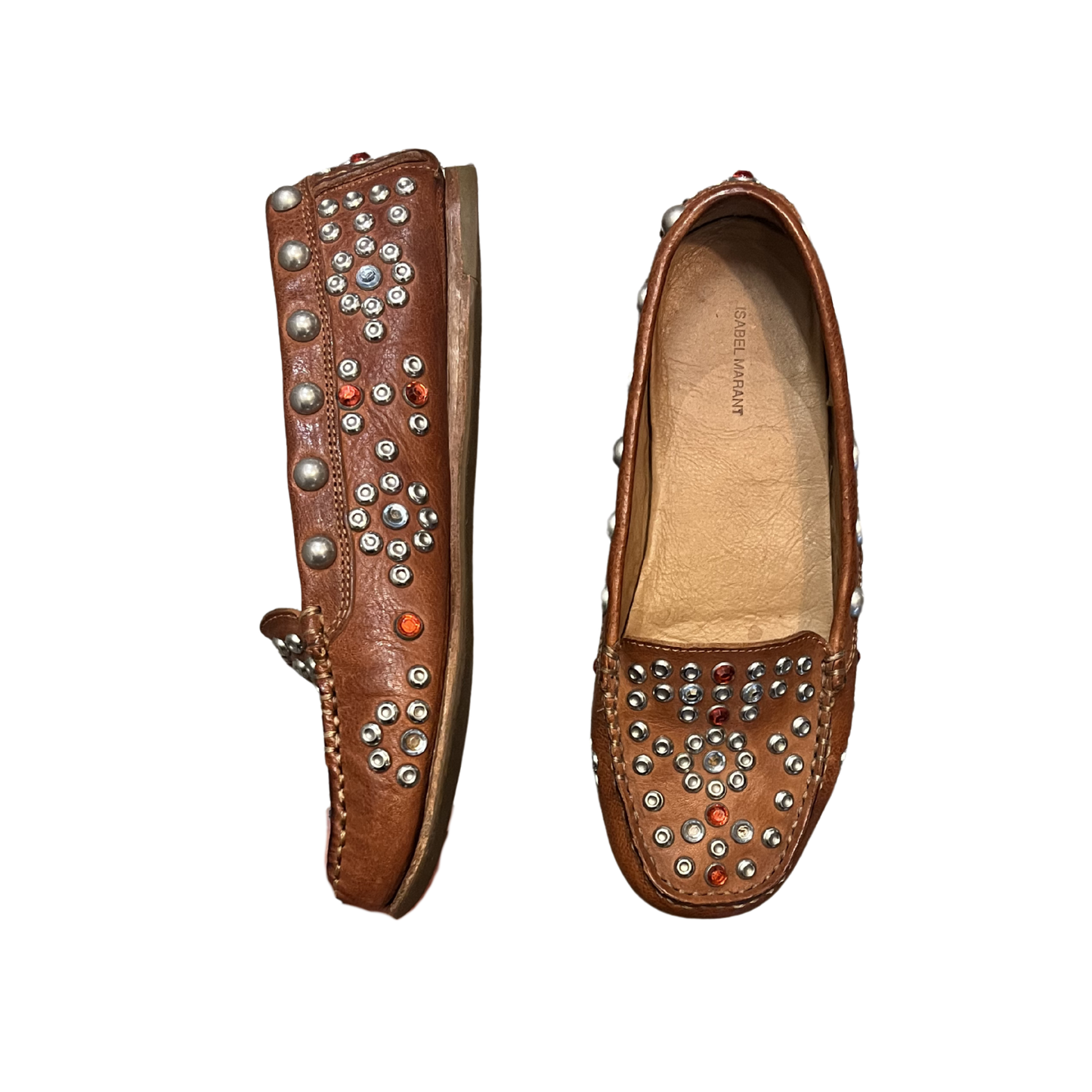 ISABEL MARANT brown Studded leather loafers B0526