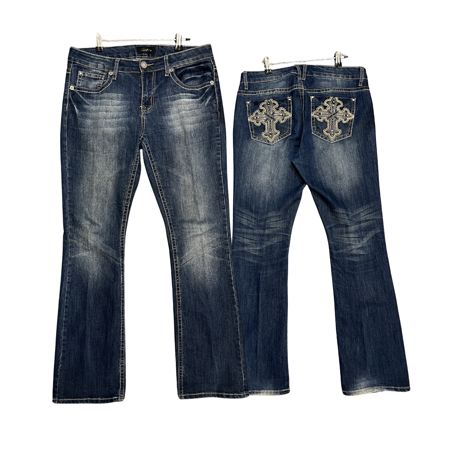 ZD MISSY Dark washed vintage Lowrise bedazzled flare jeans R0526