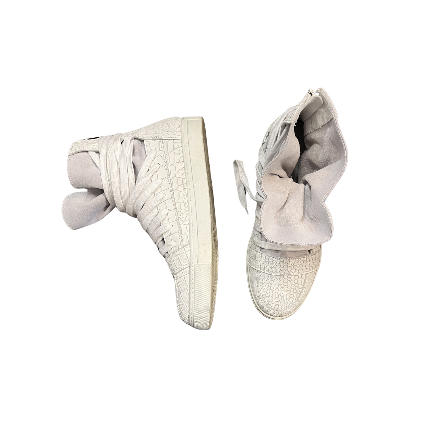 KRIS VAN ASSCHE White Leather croc embbossed multi lace hightop sneakers P0426