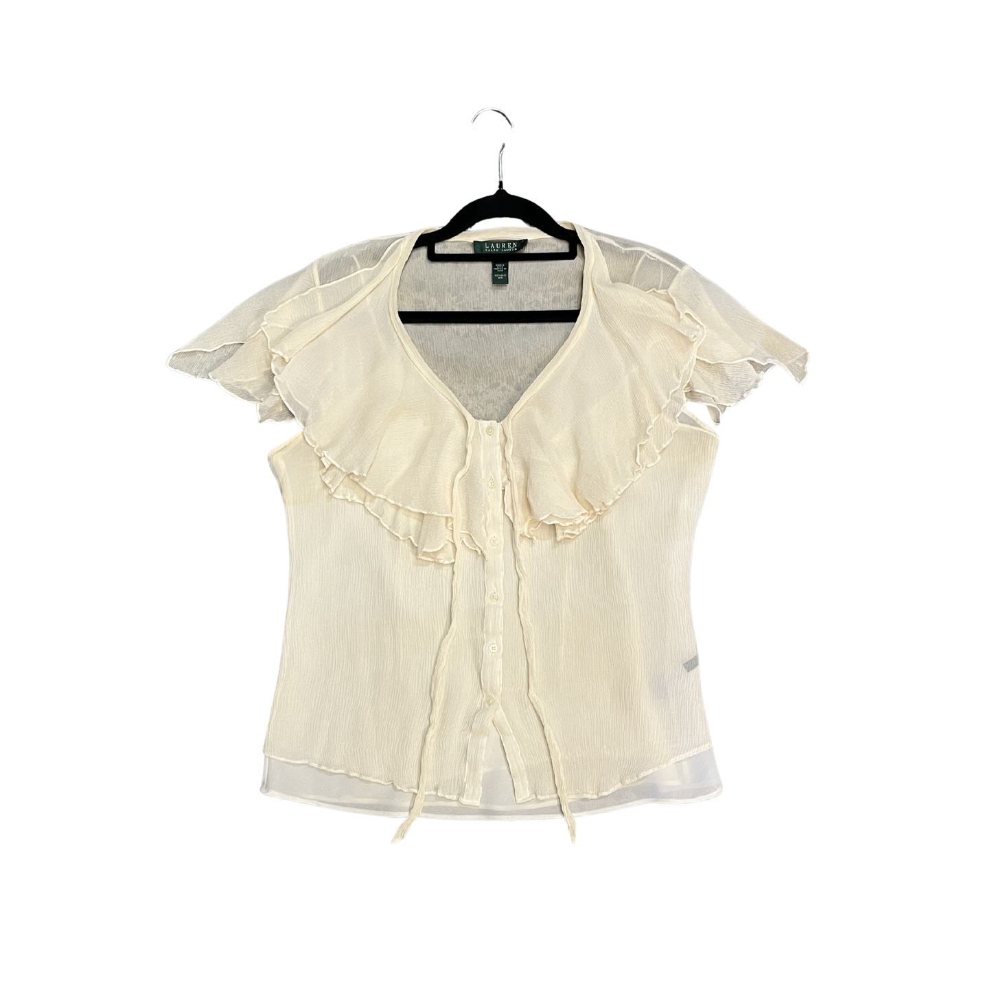 RALPH LAUREN polo cream Silk Sheer ruffle blouse B0626