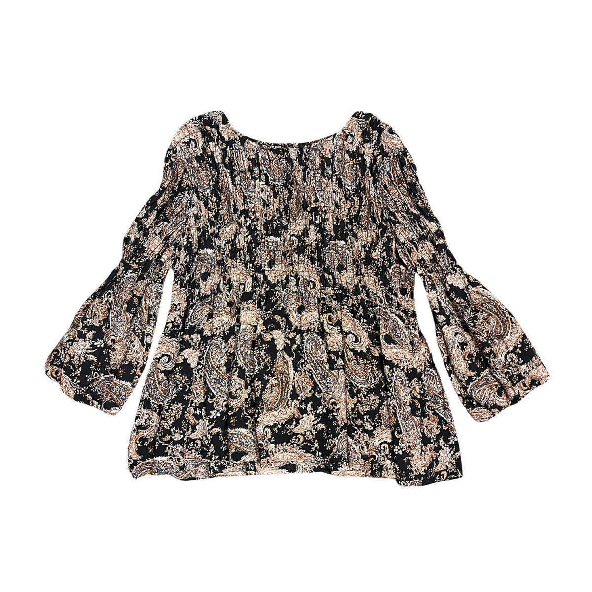 MOOCHI Navy Cream Paidley Rouched Longsleeve blouse P0825