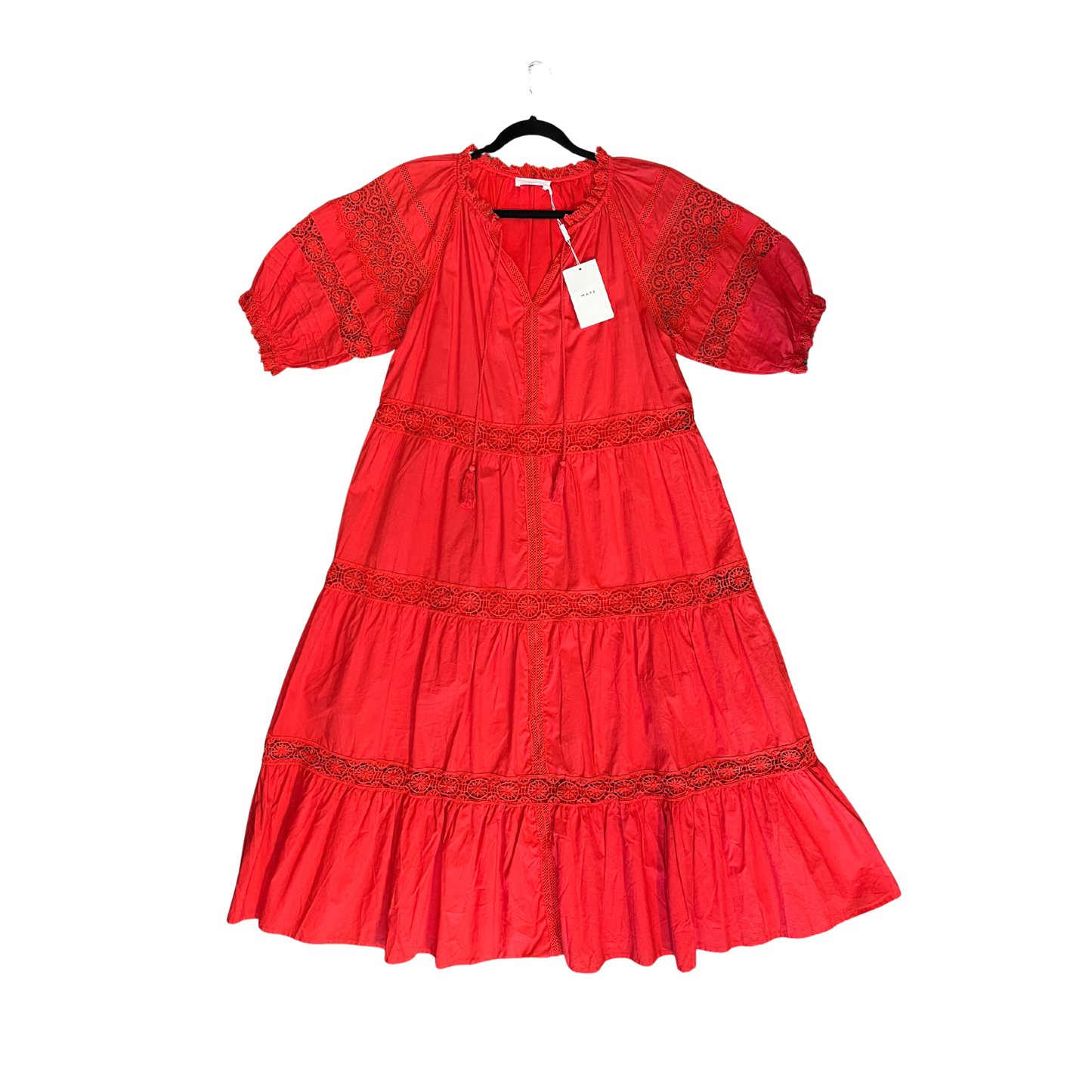 MAYE (new) Red cotton floral Lace cut Shortsleeve Maxi dress B0326