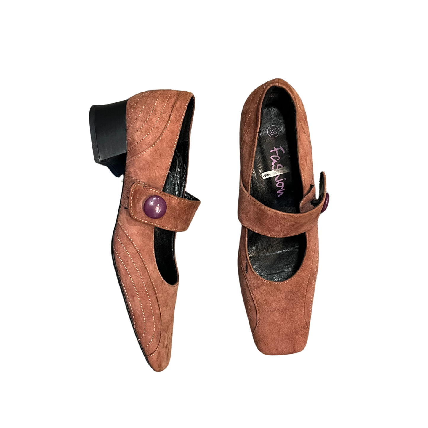 FASHION brown velour Mary janes P0726