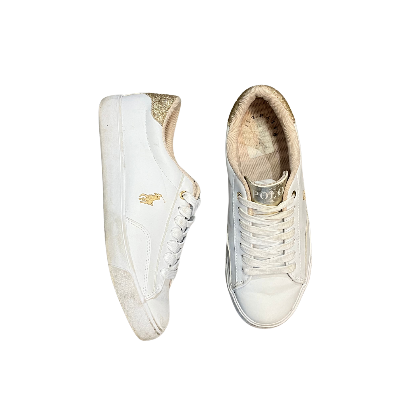 RALPH LAUREN POLO white leather gold detail sneakers B0726