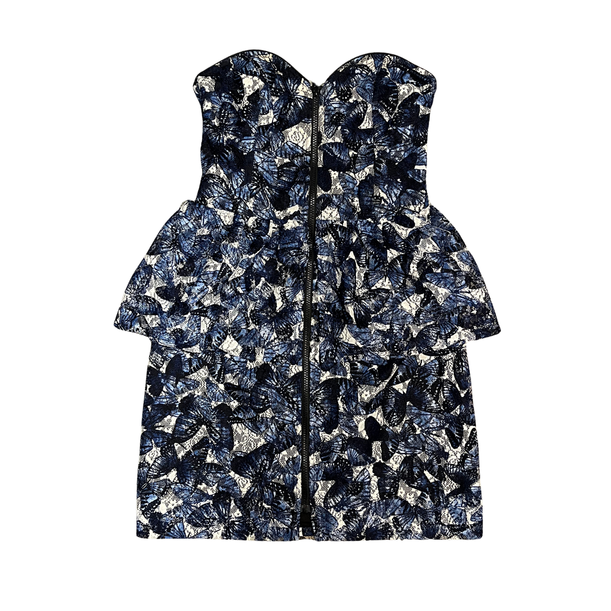 SERA LILY blue floral Strapless frilly mini Dress Y0726