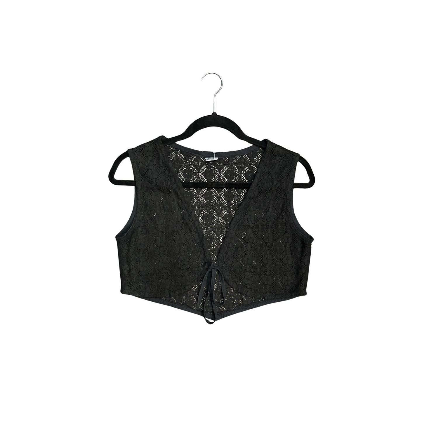 Black Cotton lacey sheer mini tie waist coat B0526