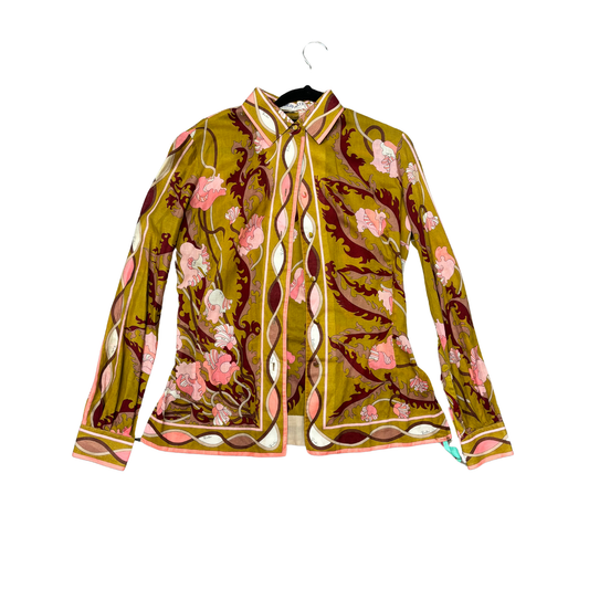 EMILIO PUCCI Vintage Cotton Gold pink red Floral Shirt B0625