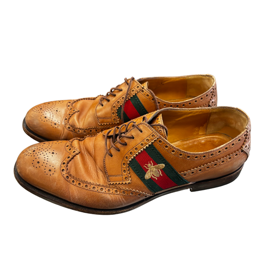 GUCCI TAN Vintage Bee stripe oxford brouge Loafer’s B0725