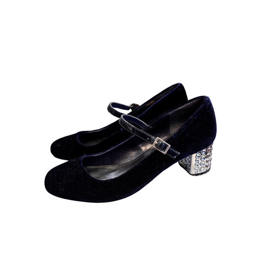 KURT GEIGER Navy Leather Velvet Mary janes B0925