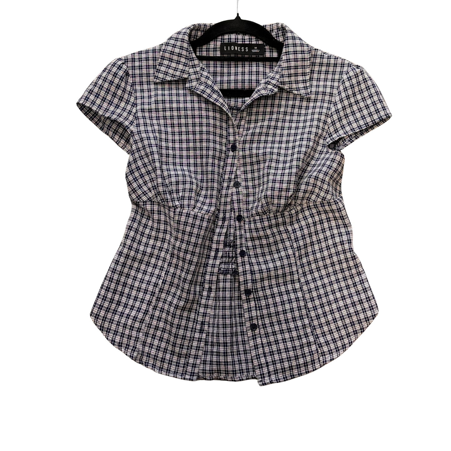 LIONESS blue white checkered button up shirt P1125