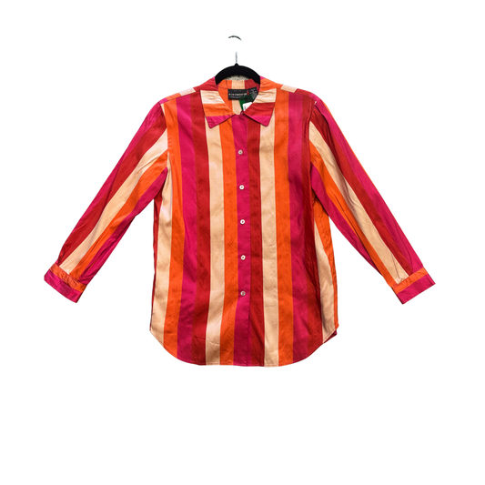 LIZ CLAIRBORNE 100% silk orange pink stripe dress shirt P0525