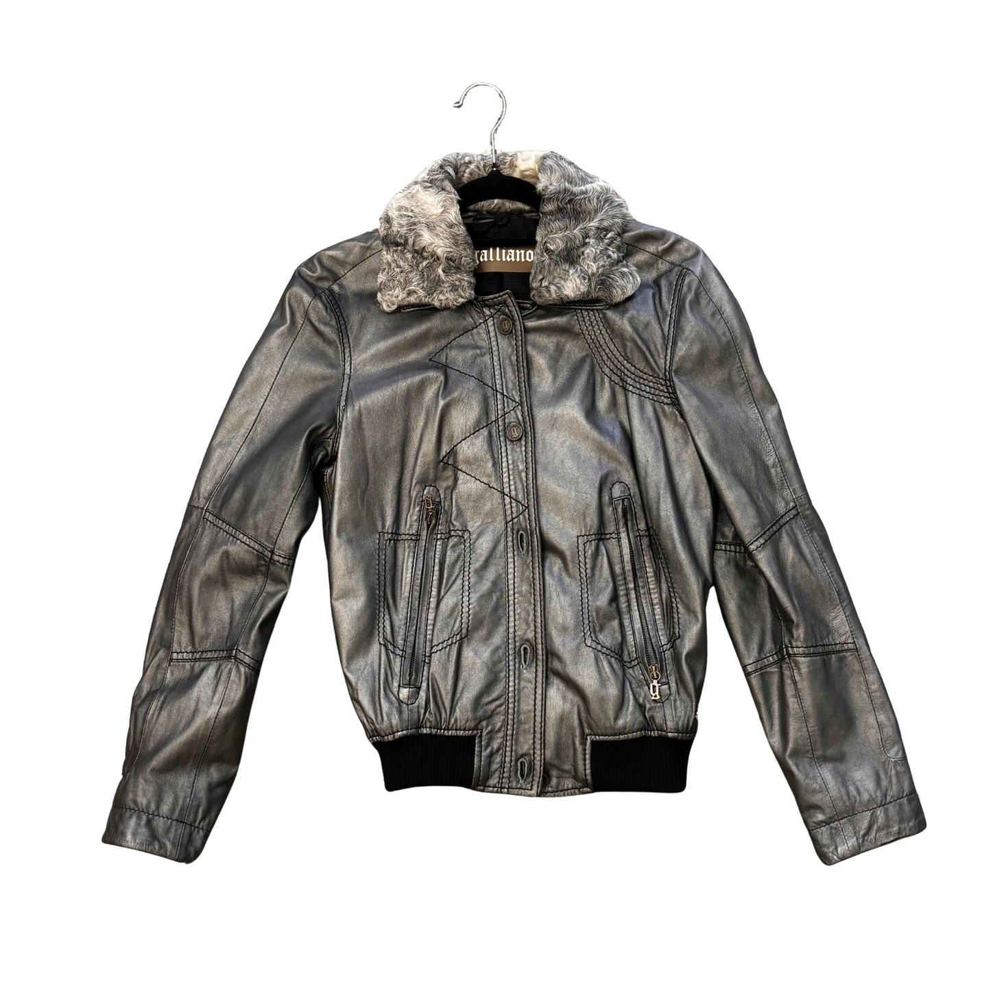 JOHN GALLIANO Silver Fur colar Jacket B0725