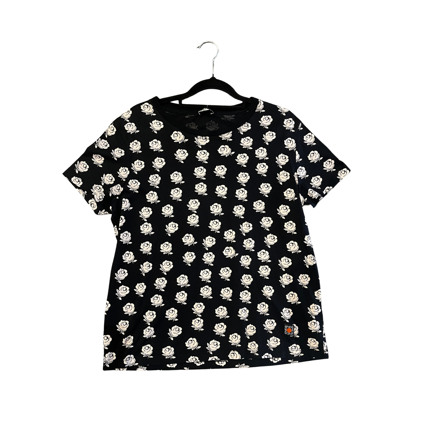 KENZO black white Cotton Floral Tee R0725