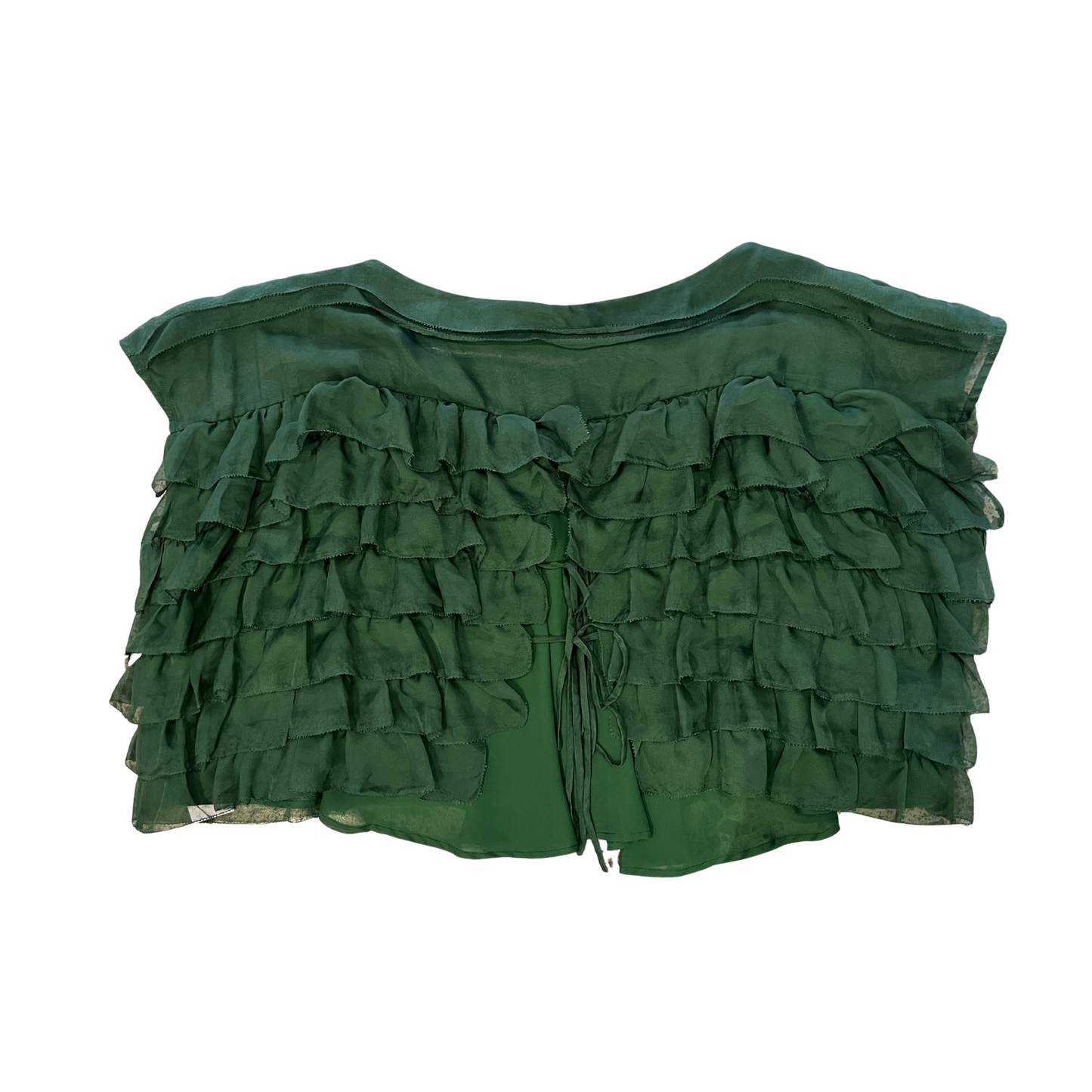 BING BING FLUI JIA Forest green chiffon tie up riffle top Y1225
