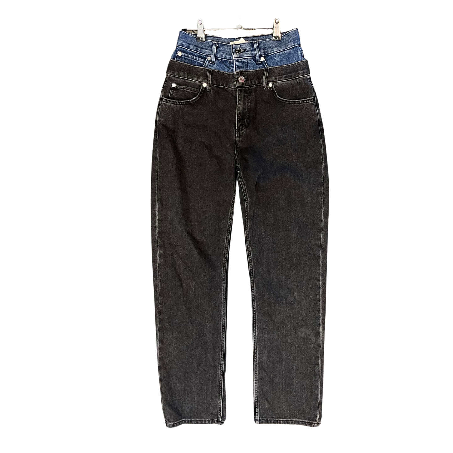 SANDRO blue and black denim jeans with double waist Y0126