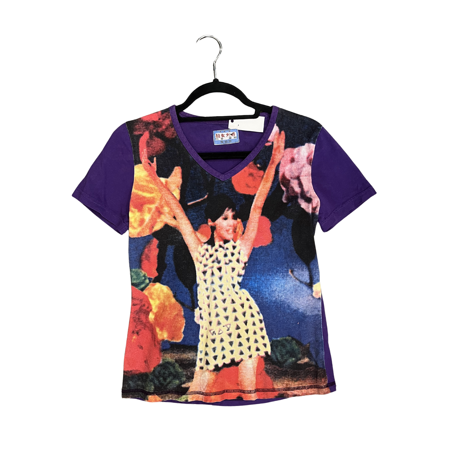 Purple cotton Graphic Woman Vneck baby tee P0226