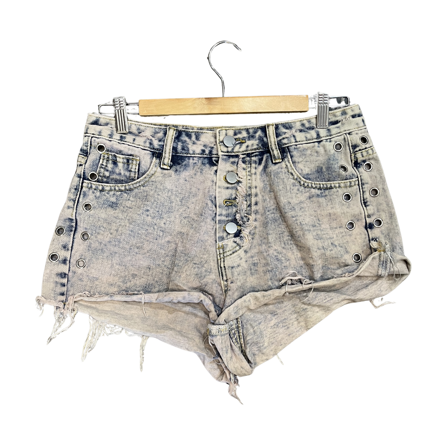 JEANS Stone washed studded mini Denim shorts B0326