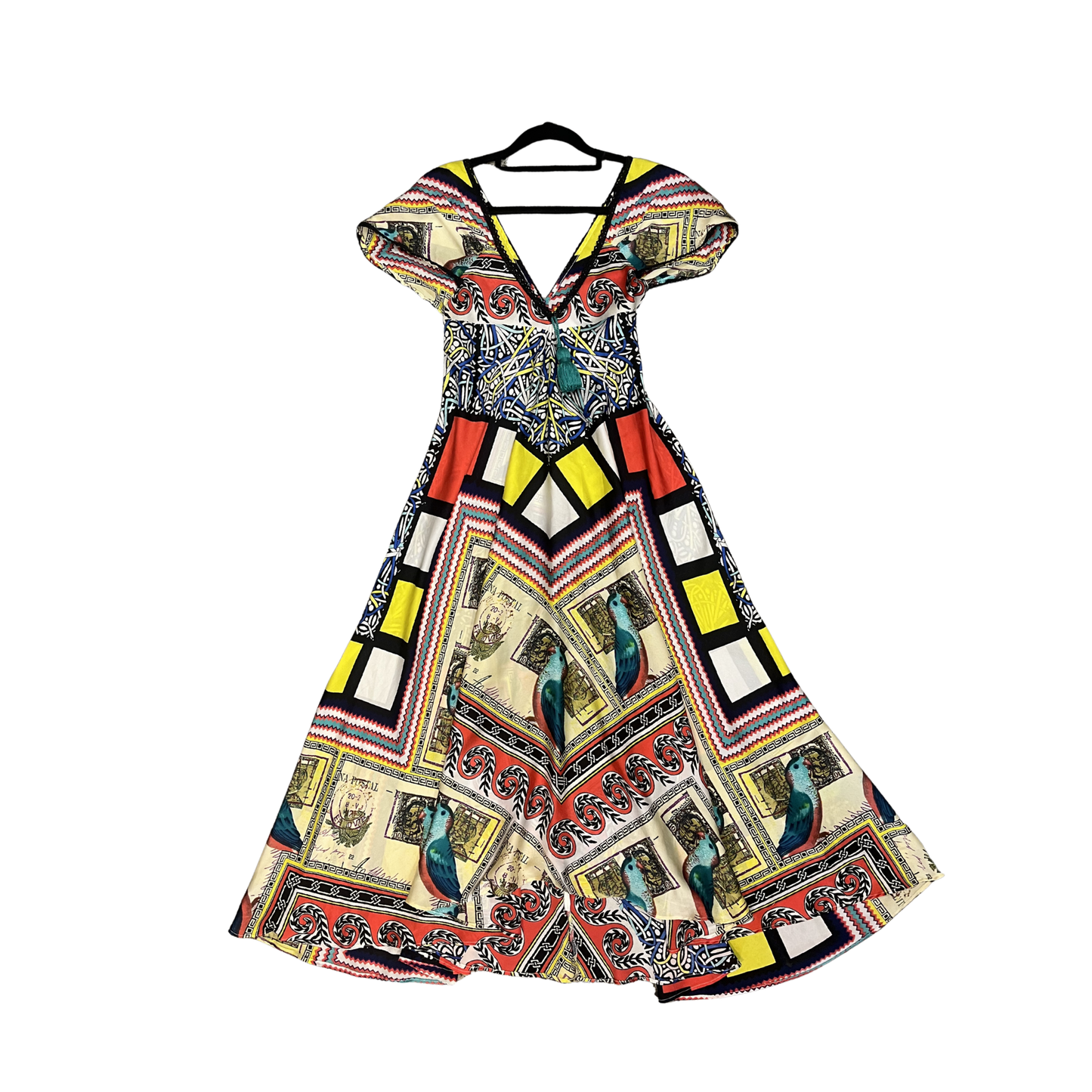 COOPPER Multicoloured shorsleeve bird Maxi dress B0326
