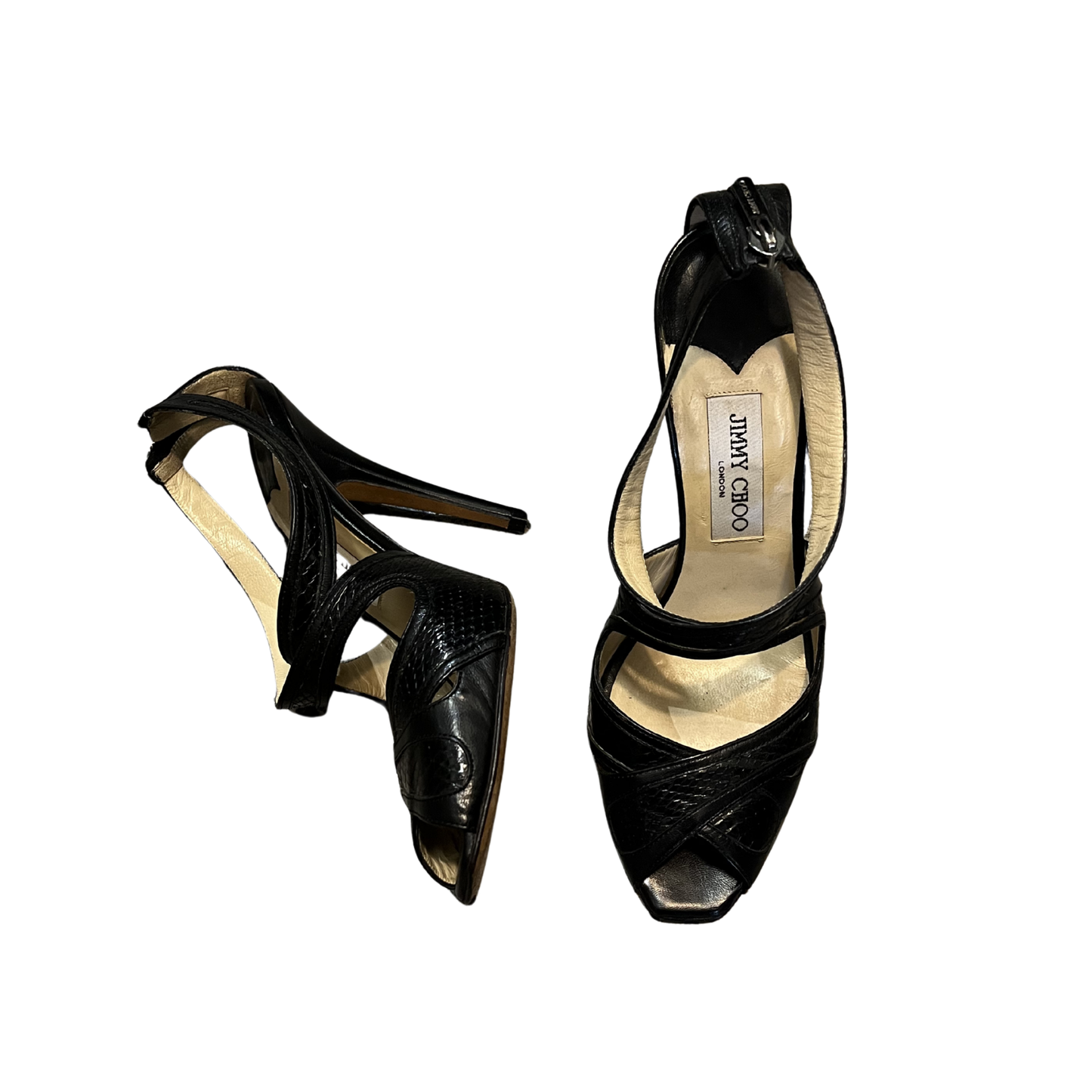 JIMMY CHOO black vinatge leather Strappy sandals R0426