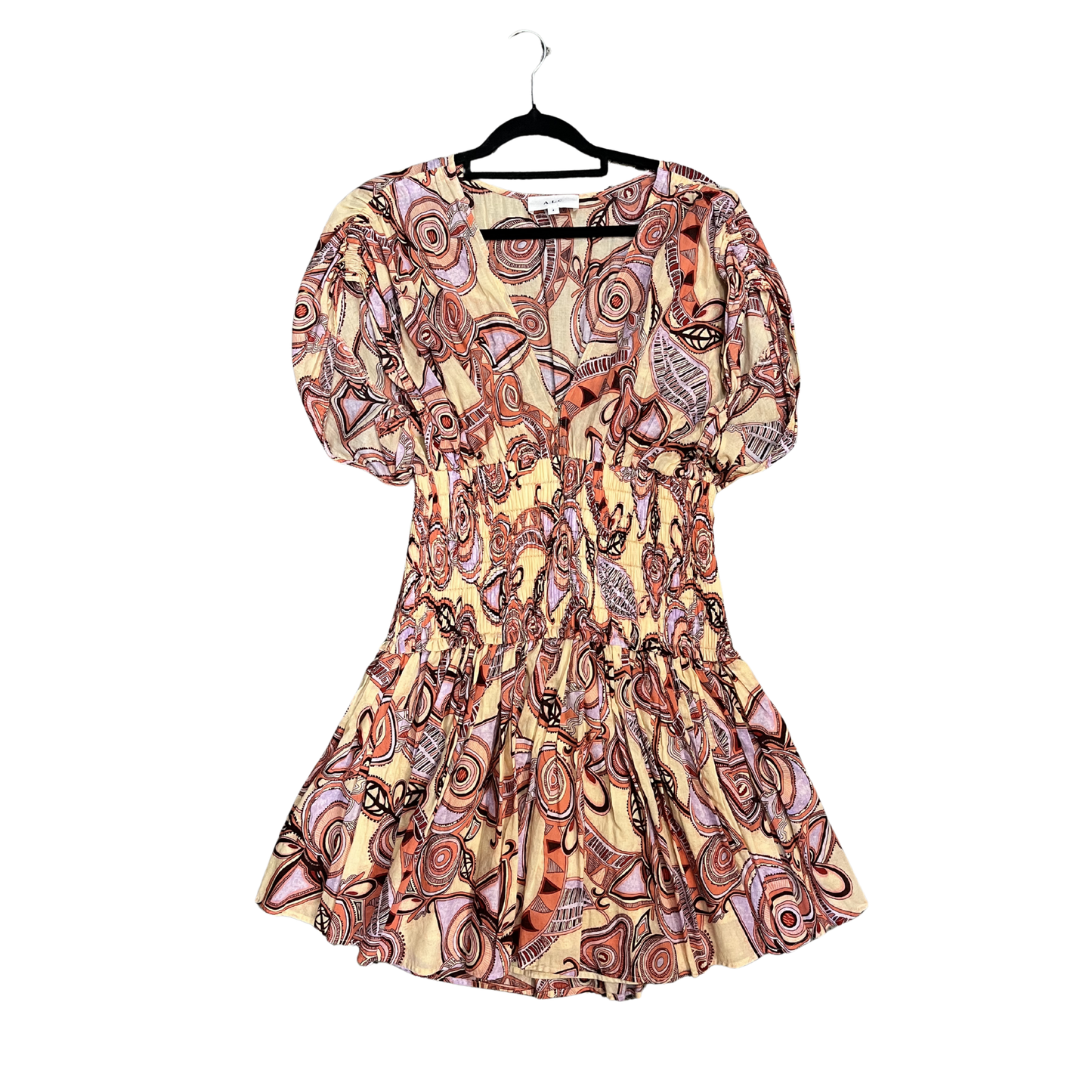 ALC paisley Cotton Vneck Shortsleeve Mini Dress R0226