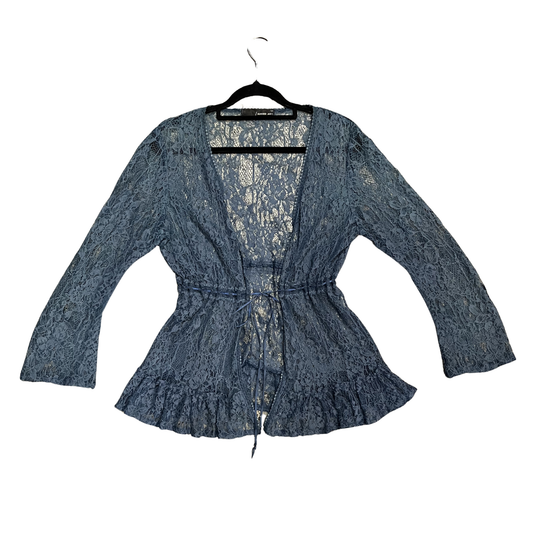 NAKED ART blue lace tie cardigan Y0626