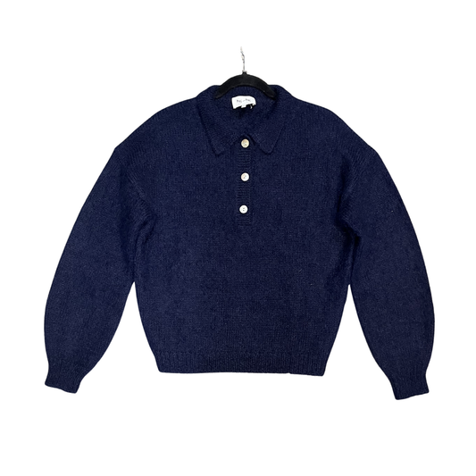HEJ HEJ navy Mohair woolen quater button sweater P0526