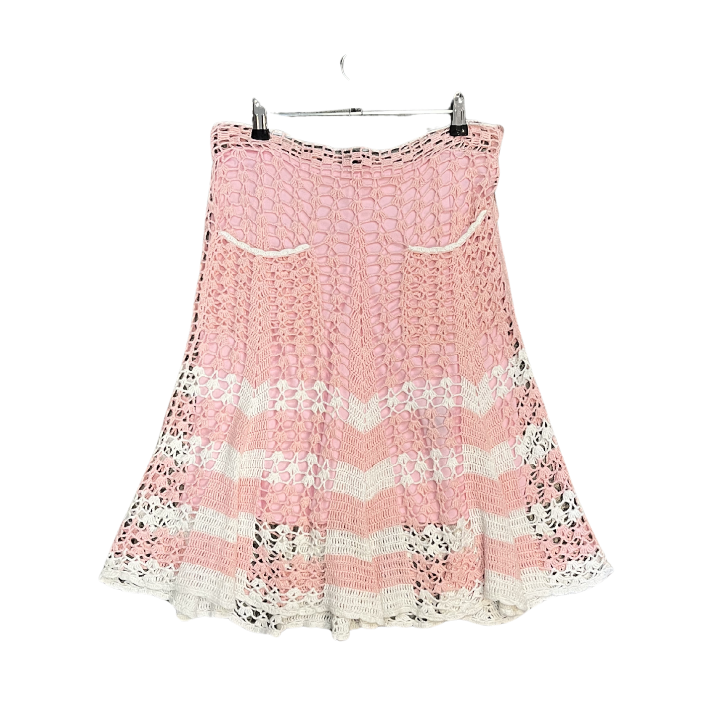 BETSEY JHONSTON pink White mesh knitted midi vintage skirt B0426