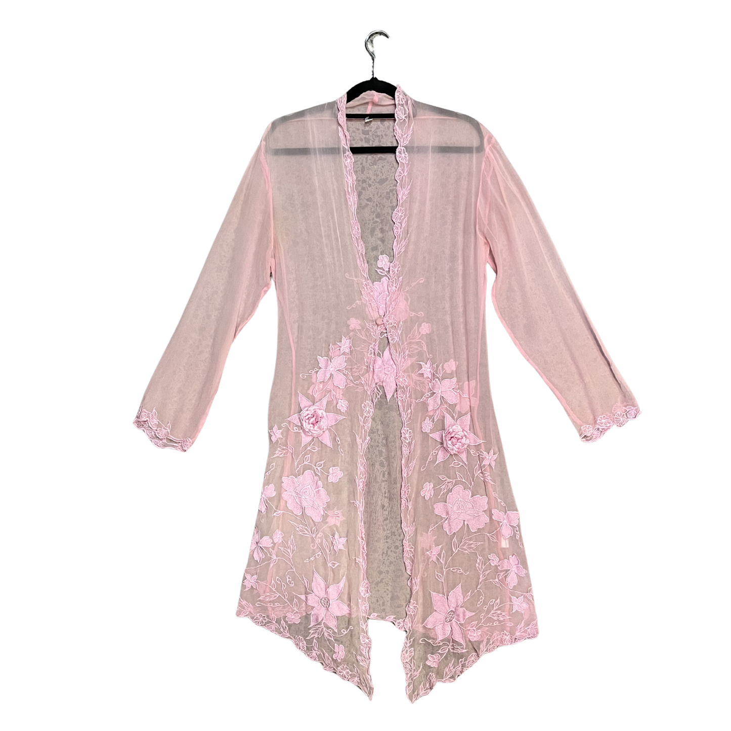 Pink vintage Sheer silk Floral Embroidered Robe Y0626