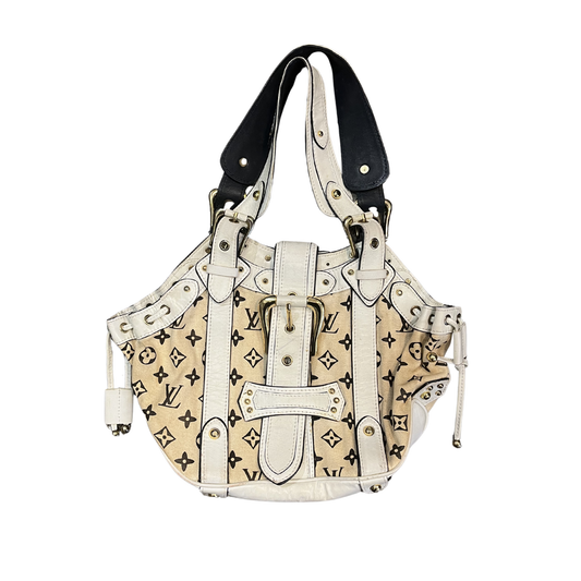 LOUIS VUITTON (no proof of authenticity) Gold hardware Cream Vintage tote P0526