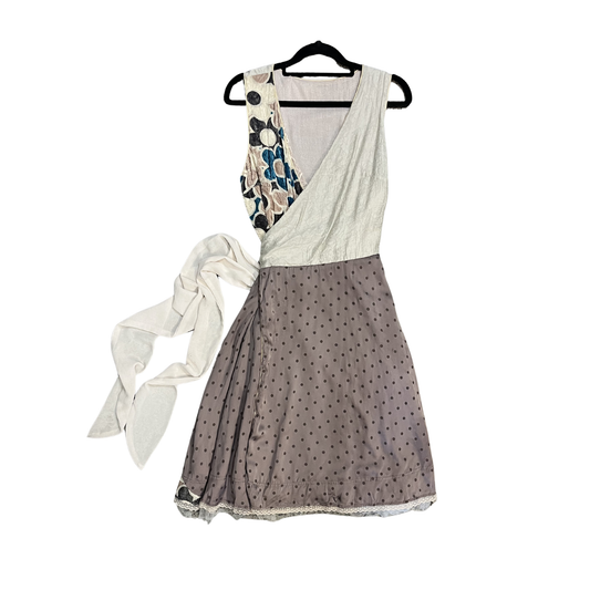 ANNAH STRETTON Reversable Brown Spotty patterend silk wrap dress P0425