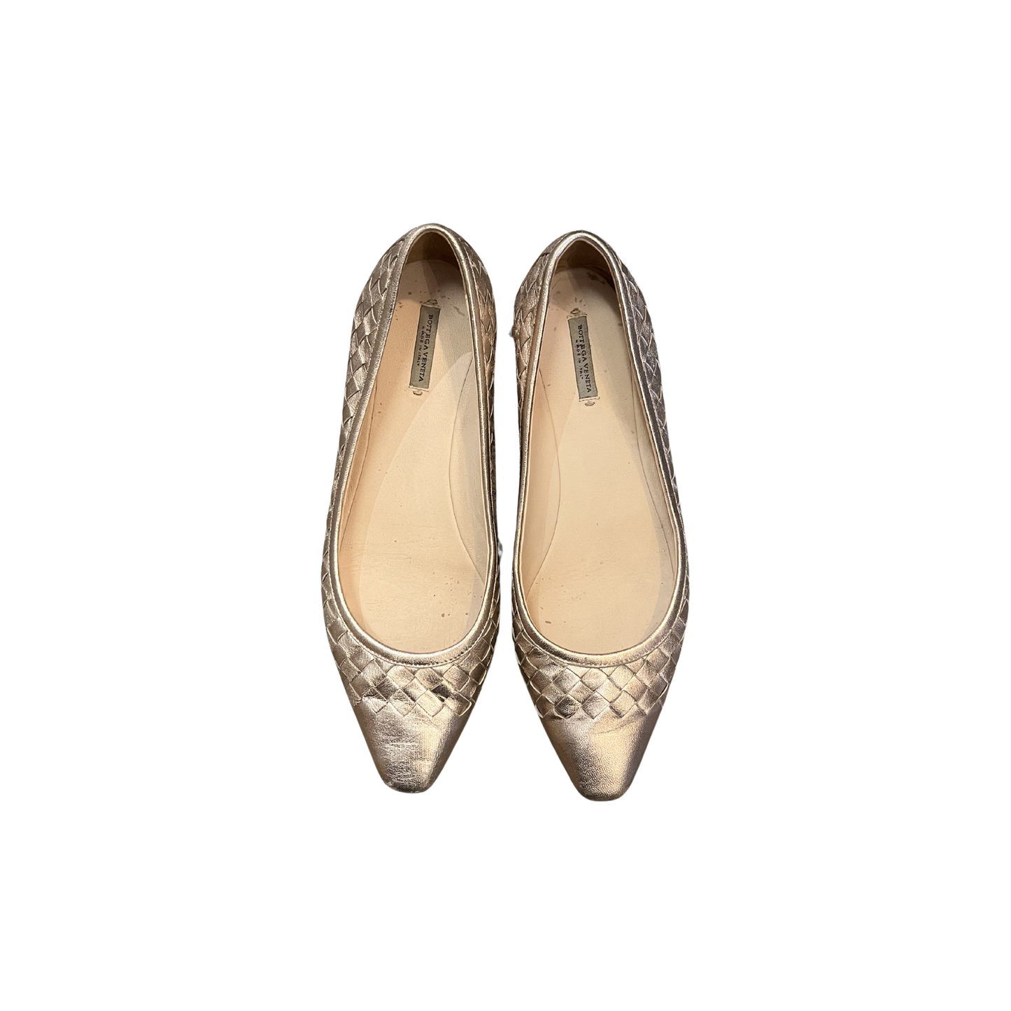 BOTTEGA VENETA intrecciato Leather Rose gold Weaved Ballet Flats R1125
