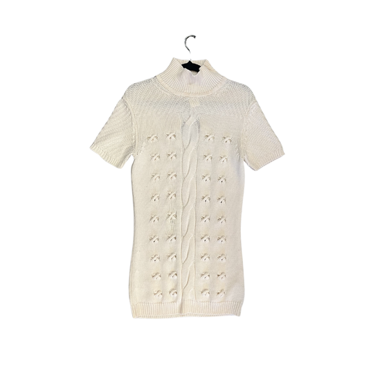 VERSACE Vintage Cream Knitted wool highneck vest Mini Dress B0326