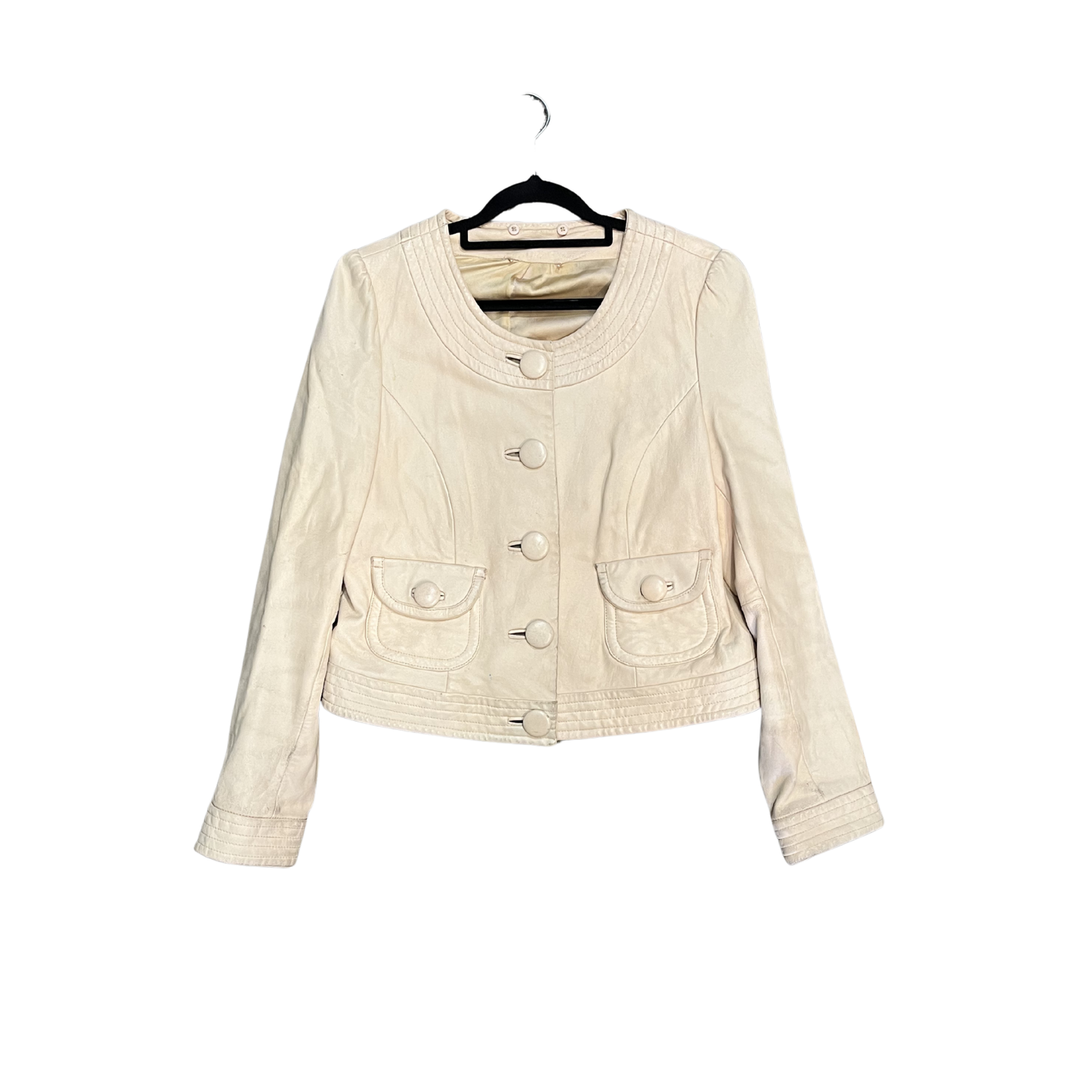 ALANNAH HILL vintage blush Leather Scoop neck fitted jacket Y0626
