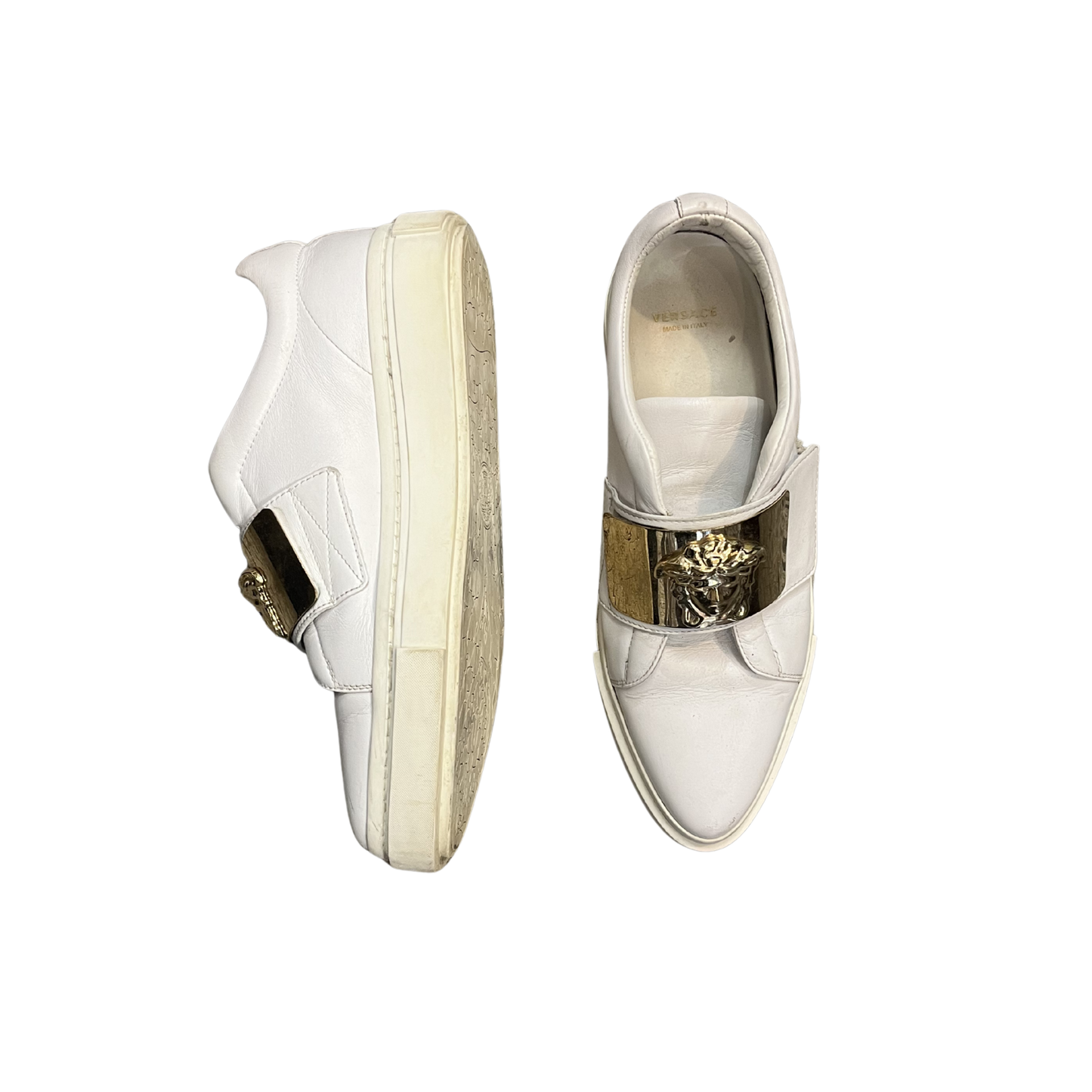 VERSASE white leather medusa gold sneakers Y1225