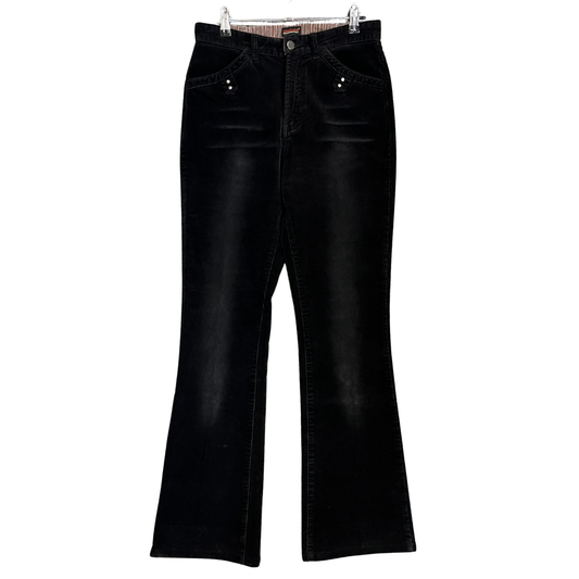 CONSHING black vintage Plush Bootcut Pants P0526