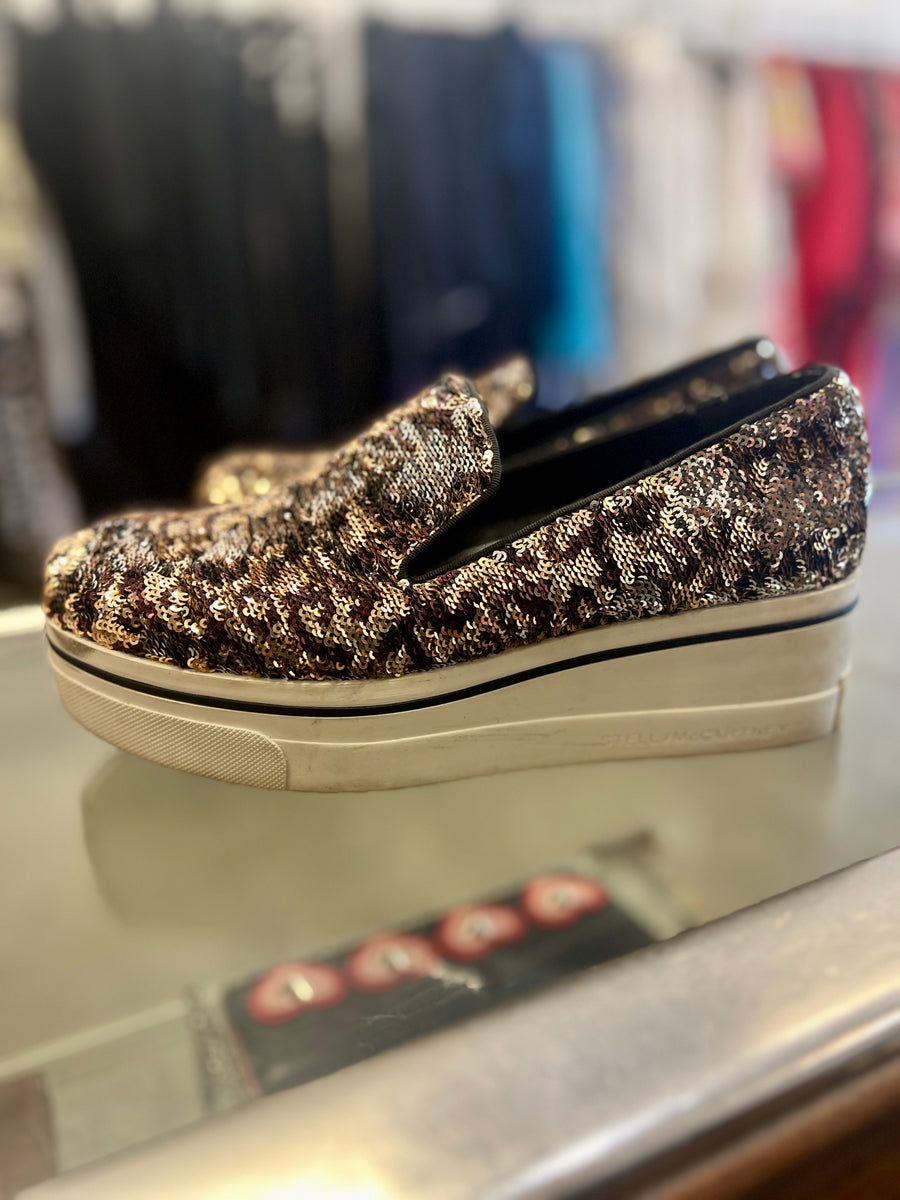 Stella McCartney Leopard /Silver sequin Platform Sneakers