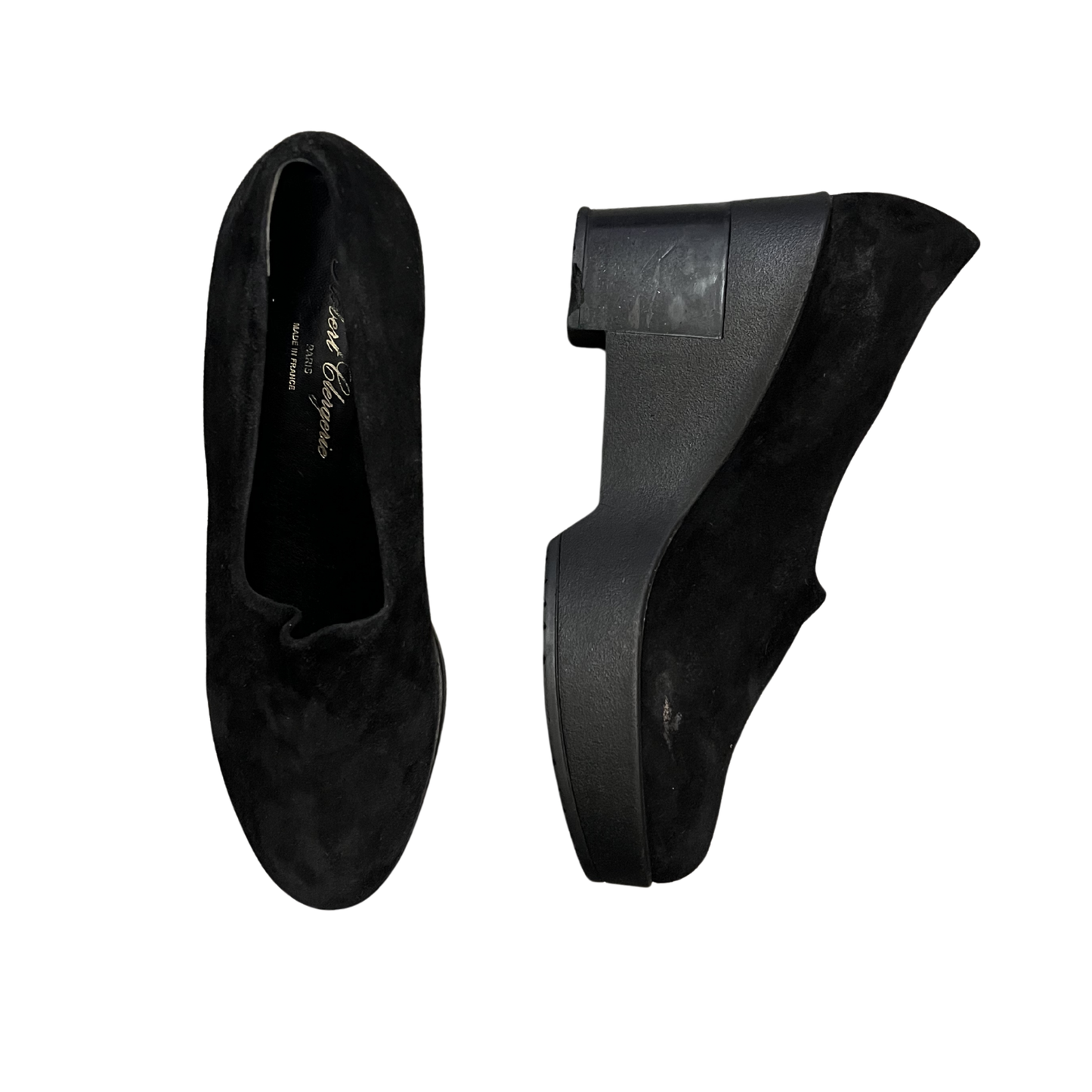 ROBERT CLERGERIE Black Leather suede Heeled Slip loafers B0626