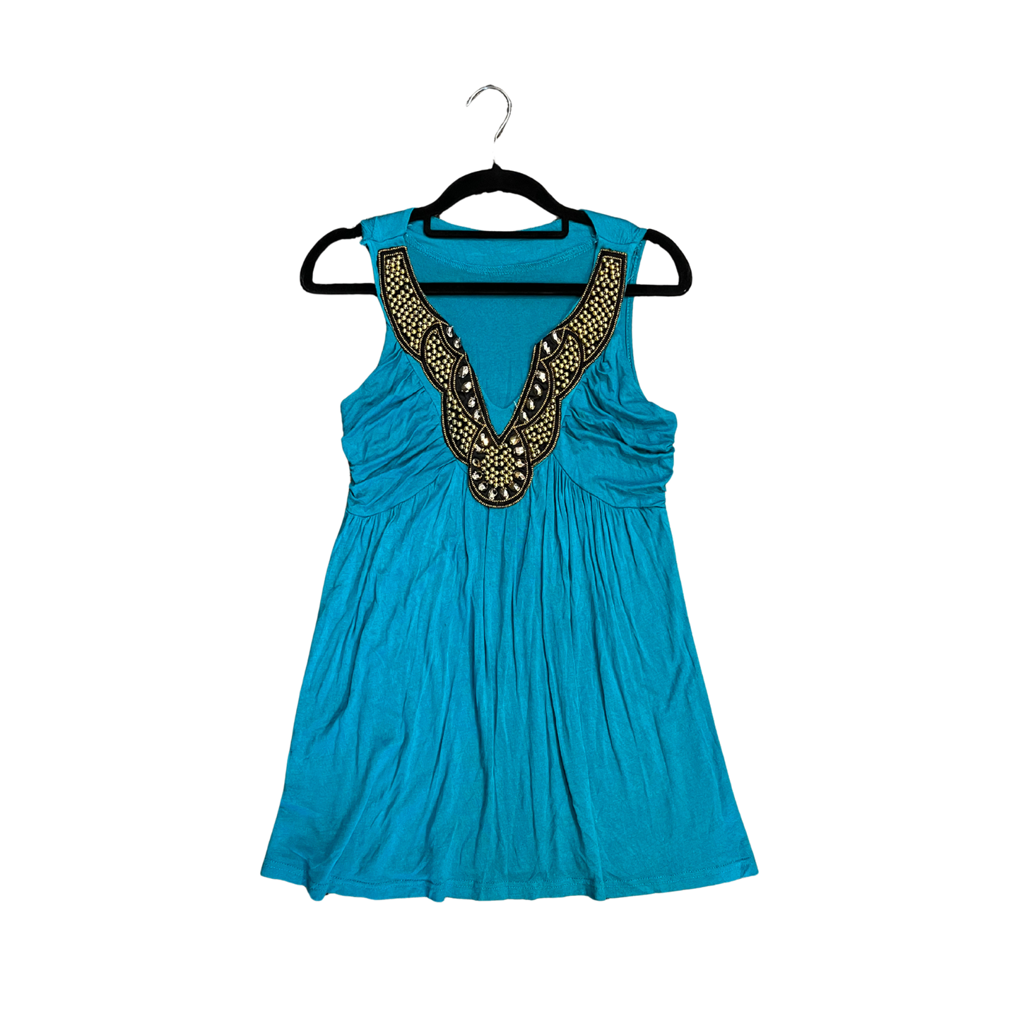 GREEN vintage bedazzled jem neck tank Y0726