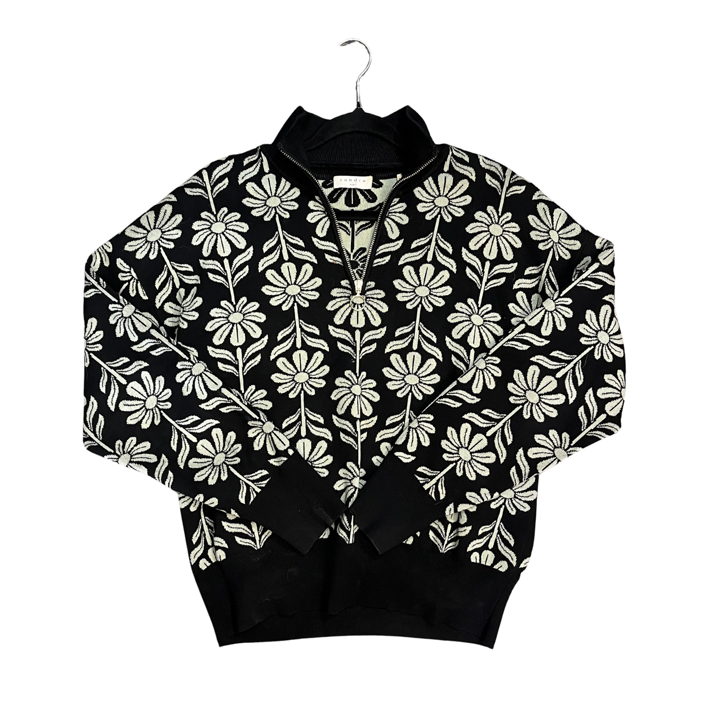 SANDRO Black mint floral Quatersleeve Sweater P0626