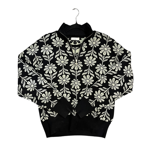 SANDRO Black mint floral Quatersleeve Sweater P0626