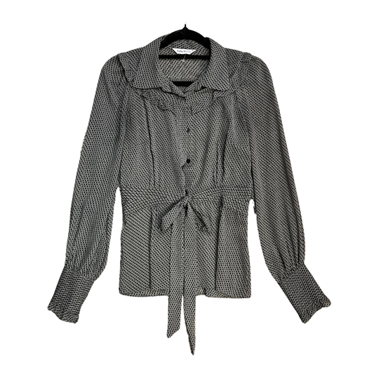 PARK BRAVO grey sheer black Spots Longsleeve button tie shirt B0526