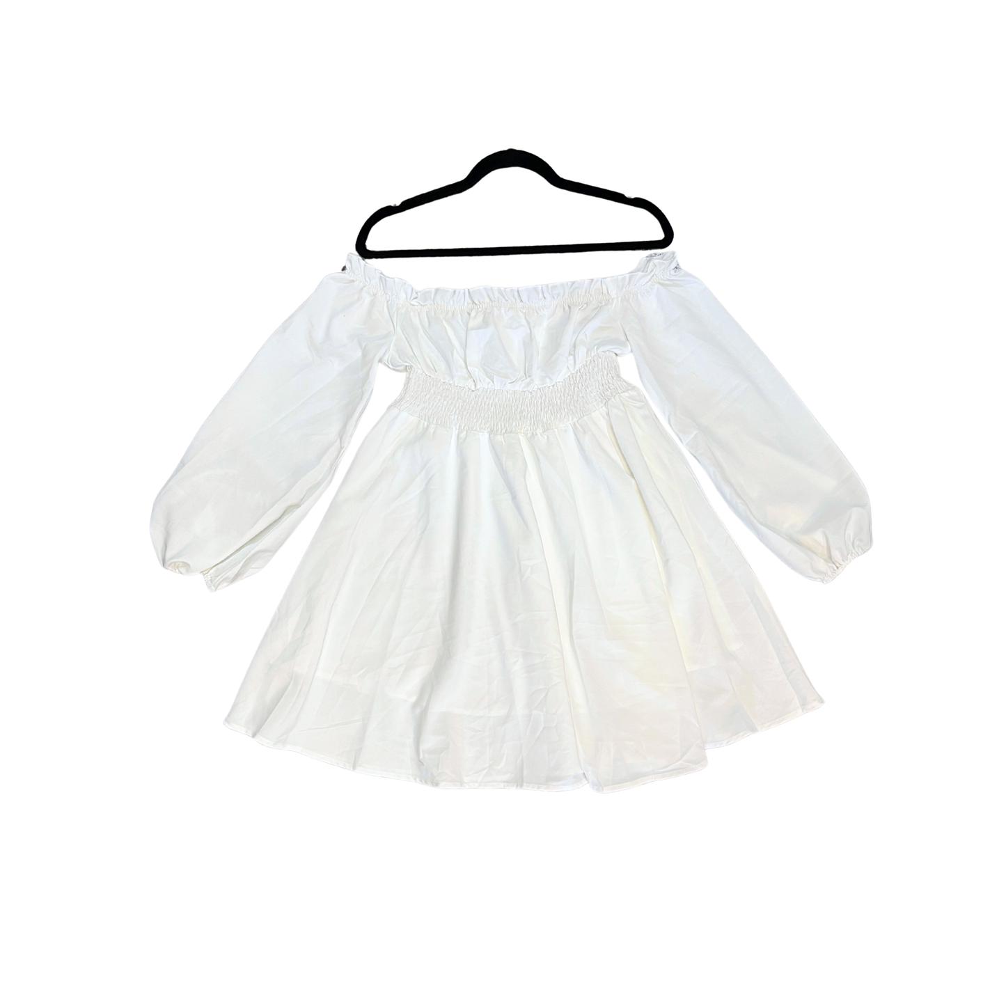 White off the shoulder longsleeve Mini Dress Y0726