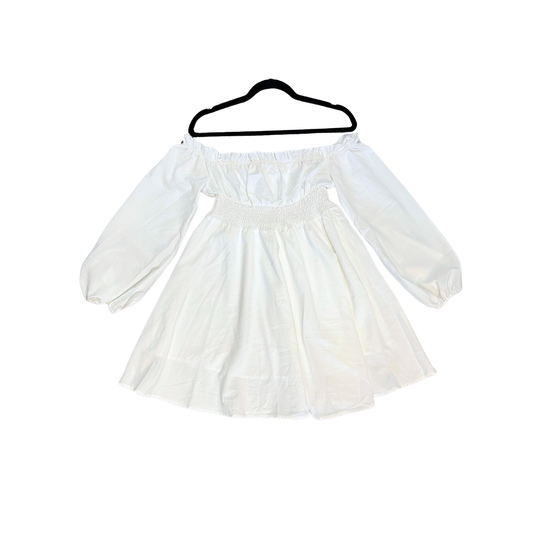 White off the shoulder longsleeve Mini Dress Y0726