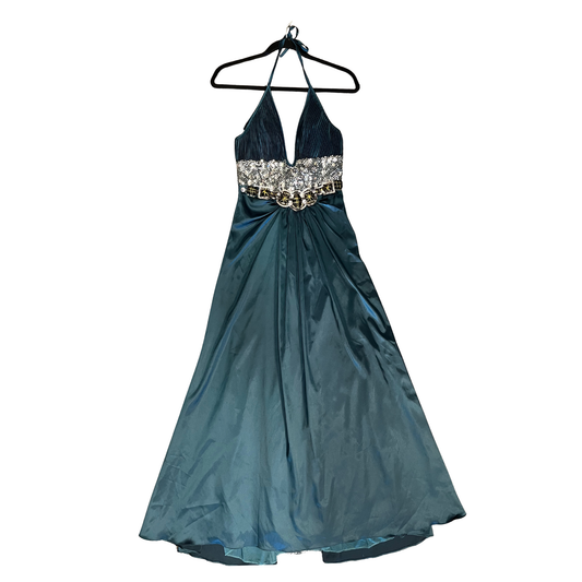 Green teel bedazzled Halter maxi Dress