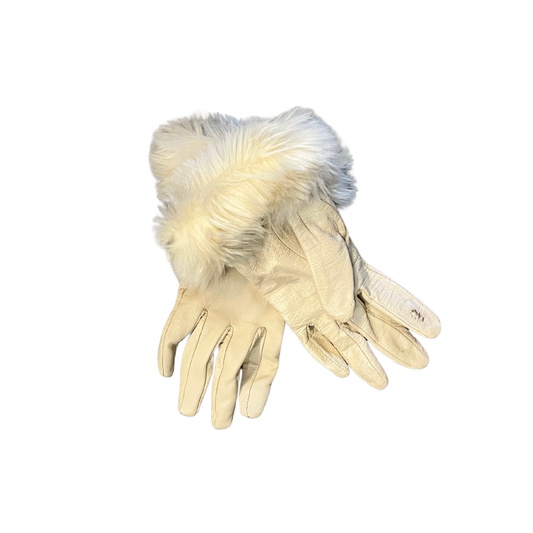 FOREVER NEW cream fur leather gloves B0626
