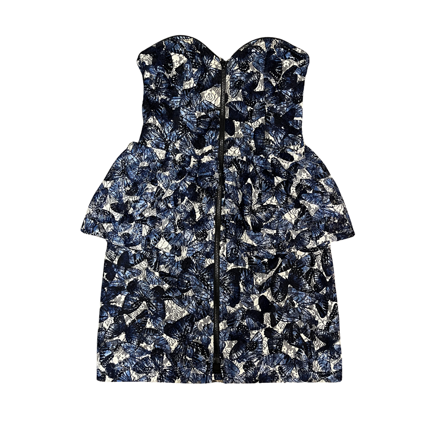 SERA LILY blue floral Strapless frilly mini Dress Y0726