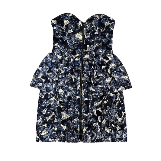 SERA LILY blue floral Strapless frilly mini Dress Y0726
